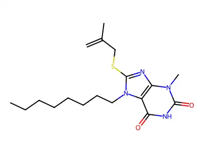 3-methyl-8-((2-methylallyl)thio)-7-octyl-1H-purine-2,6(3H,7H)-dione structure