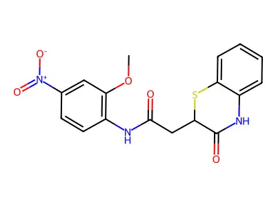 N-(2-methoxy-4-nitrophenyl)-2-(3-oxo-4H-1,4-benzothiazin-2-yl)acetamide structure