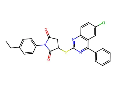 3-[(6-chloro-4-phenylquinazolin-2-yl)sulfanyl]-1-(4-ethylphenyl)pyrrolidine-2,5-dione structure