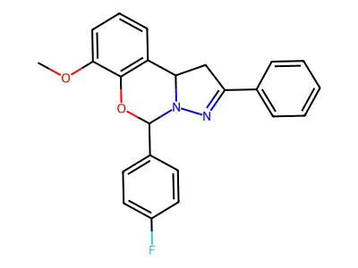5-(4-fluorophenyl)-7-methoxy-2-phenyl-1,10b-dihydropyrazolo[1,5-c][1,3]benzoxazine structure
