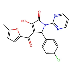 (4E)-5-(4-chlorophenyl)-4-[hydroxy(5-methylfuran-2-yl)methylidene]-1-(pyrimidin-2-yl)pyrrolidine-2,3-dione structure
