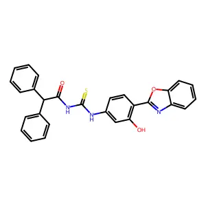 N-[4-(1,3-benzoxazol-2-yl)-3-hydroxyphenyl]-N'-(diphenylacetyl)thiourea structure