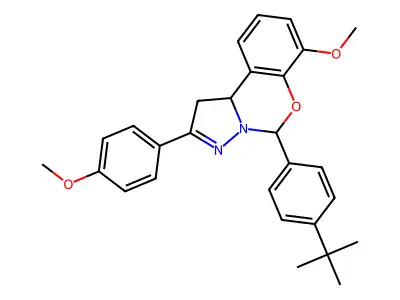 5-(4-tert-butylphenyl)-7-methoxy-2-(4-methoxyphenyl)-1,10b-dihydropyrazolo[1,5-c][1,3]benzoxazine structure