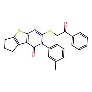 2-((2-oxo-2-phenylethyl)thio)-3-(m-tolyl)-6,7-dihydro-3H-cyclopenta[4,5]thieno[2,3-d]pyrimidin-4(5H)-one structure