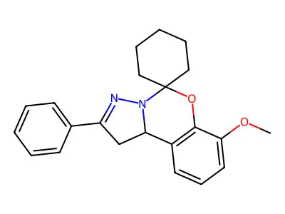 4-methoxy-9-phenylspiro[10aH-benzo[e]2-pyrazolino[1,5-c]1,3-oxazine-6,1'-cyclo hexane] structure