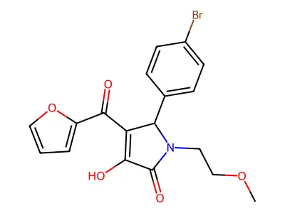 (4E)-5-(4-bromophenyl)-4-[furan-2-yl(hydroxy)methylidene]-1-(2-methoxyethyl)pyrrolidine-2,3-dione structure