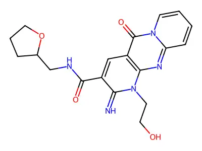 [1-(2-hydroxyethyl)-2-imino-5-oxo(1,6-dihydropyridino[1,2-a]pyridino[2,3-d]pyr imidin-3-yl)]-N-(oxolan-2-ylmethyl)carboxamide structure