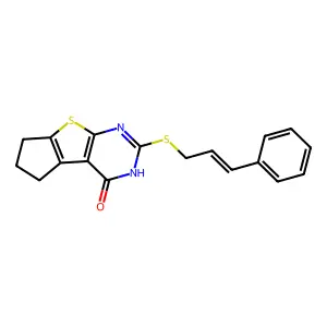 2-(cinnamylthio)-6,7-dihydro-3H-cyclopenta[4,5]thieno[2,3-d]pyrimidin-4(5H)-one structure