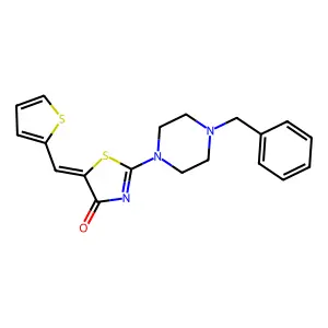 (E)-2-(4-benzylpiperazin-1-yl)-5-(thiophen-2-ylmethylene)thiazol-4(5H)-one structure