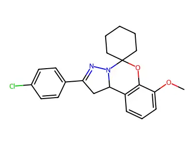 2'-(4-chlorophenyl)-7'-methoxy-1',10b'-dihydrospiro[cyclohexane-1,5'-pyrazolo[1,5-c][1,3]benzoxazine] structure