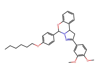 2-(3,4-dimethoxyphenyl)-5-[4-(hexyloxy)phenyl]-1,10b-dihydropyrazolo[1,5-c][1,3]benzoxazine structure