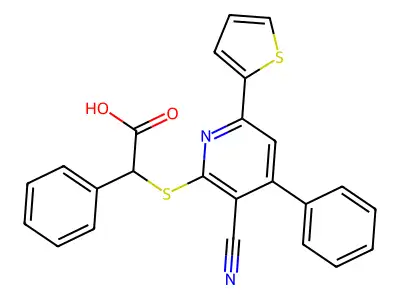 {[3-Cyano-4-phenyl-6-(thiophen-2-yl)pyridin-2-yl]sulfanyl}(phenyl)acetic acid structure