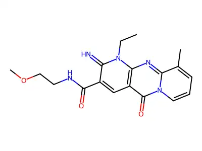 1-ethyl-2-imino-N-(2-methoxyethyl)-10-methyl-5-oxo-2,5-dihydro-1H-dipyrido[1,2-a:2',3'-d]pyrimidine-3-carboxamide structure