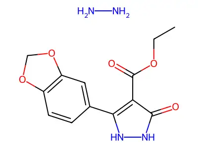 Ethyl 3-(1,3-benzodioxol-5-yl)-5-oxo-1,2-dihydropyrazole-4-carboxylate;hydrazine structure