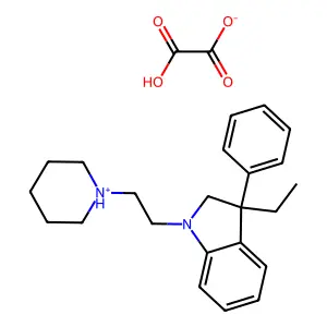 1H-Indole, 2,3-dihydro-3-ethyl-3-phenyl-1-(2-piperidinoethyl)-, oxalate (1:1) structure