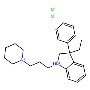 1H-Indole, 2,3-dihydro-3-ethyl-3-phenyl-1-(3-piperidinopropyl)-, dihydrochloride structure