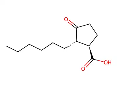 cis-(1R,2S)-2-hexyl-3-oxocyclopentane-1-carboxylic acid structure