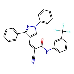 2-cyano-3-(1,3-diphenyl-1H-pyrazol-4-yl)-N-[3-(trifluoromethyl)phenyl]prop-2-enamide structure