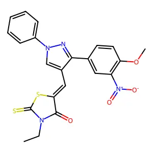 (E)-3-ethyl-5-((3-(4-methoxy-3-nitrophenyl)-1-phenyl-1H-pyrazol-4-yl)methylene)-2-thioxothiazolidin-4-one structure