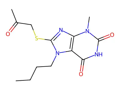 7-butyl-3-methyl-8-((2-oxopropyl)thio)-1H-purine-2,6(3H,7H)-dione structure