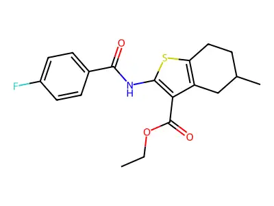ethyl 2-[(4-fluorobenzoyl)amino]-5-methyl-4,5,6,7-tetrahydro-1-benzothiophene-3-carboxylate structure