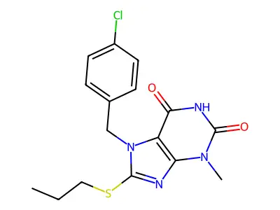 7-(4-chlorobenzyl)-3-methyl-8-(propylthio)-1H-purine-2,6(3H,7H)-dione structure
