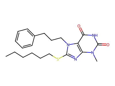 8-Hexylsulfanyl-3-methyl-7-(3-phenyl-propyl)-3,7-dihydro-purine-2,6-dione structure