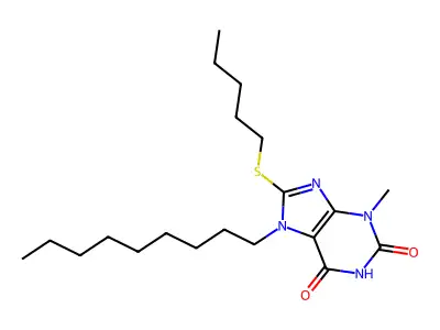 3-methyl-7-nonyl-8-(pentylsulfanyl)-3,7-dihydro-1H-purine-2,6-dione structure