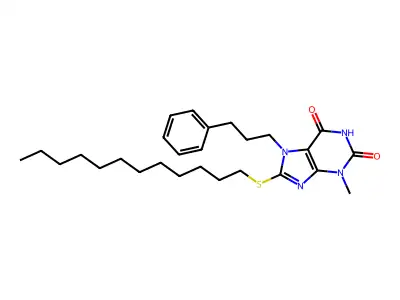 8-Dodecylsulfanyl-3-methyl-7-(3-phenylpropyl)purine-2,6-dione structure
