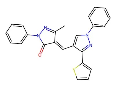 5-methyl-2-phenyl-4-[(1-phenyl-3-thiophen-2-ylpyrazol-4-yl)methylidene]pyrazol-3-one structure
