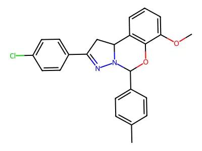 2-(4-chlorophenyl)-7-methoxy-5-(4-methylphenyl)-1,10b-dihydropyrazolo[1,5-c][1,3]benzoxazine structure