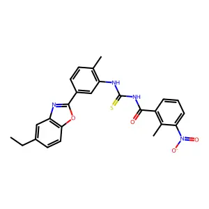 N-[[5-(5-ethyl-1,3-benzoxazol-2-yl)-2-methylphenyl]carbamothioyl]-2-methyl-3-nitrobenzamide structure