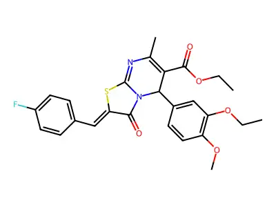 Ethyl 5-(3-ethoxy-4-methoxyphenyl)-2-[(4-fluorophenyl)methylene]-2,3-dihydro-7-methyl-3-oxo-5H-thiazolo[3,2-a]pyrimidine-6-carboxylate structure