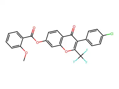 3-(4-chlorophenyl)-4-oxo-2-(trifluoromethyl)-4H-chromen-7-yl 2-methoxybenzoate structure