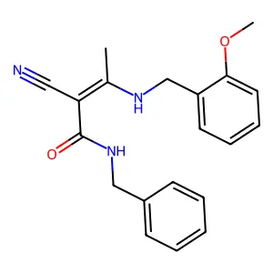 (Z)-N-benzyl-2-cyano-3-[(2-methoxyphenyl)methylamino]but-2-enamide structure
