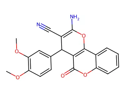 2-amino-4-(3,4-dimethoxyphenyl)-5-oxo-4H,5H-pyrano[3,2-c]chromene-3-carbonitrile structure