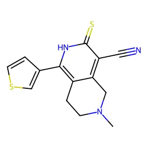6-Methyl-1-(thiophen-3-yl)-3-thioxo-2,3,5,6,7,8-hexahydro-2,6-naphthyridine-4-carbonitrile structure