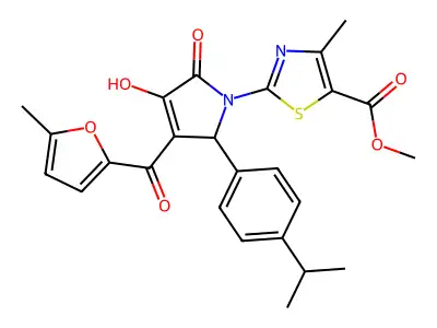 methyl 2-{(3E)-3-[hydroxy(5-methylfuran-2-yl)methylidene]-4,5-dioxo-2-[4-(propan-2-yl)phenyl]pyrrolidin-1-yl}-4-methyl-1,3-thiazole-5-carboxylate structure