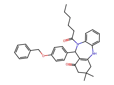 11-[4-(benzyloxy)phenyl]-10-hexanoyl-3,3-dimethyl-2,3,4,5,10,11-hexahydro-1H-dibenzo[b,e][1,4]diazepin-1-one structure