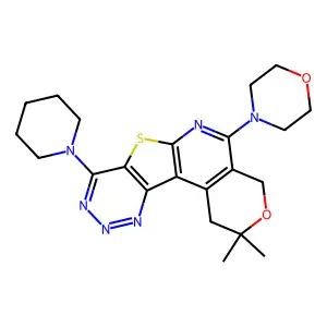 2,2-dimethyl-5-morpholino-8-(piperidin-1-yl)-2,4-dihydro-1H-pyrano[4'',3'':4',5']pyrido[3',2':4,5]thieno[3,2-d][1,2,3]triazine structure