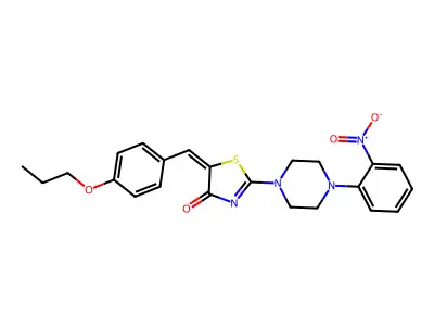 (5E)-2-[4-(2-nitrophenyl)piperazin-1-yl]-5-[(4-propoxyphenyl)methylidene]-1,3-thiazol-4-one structure