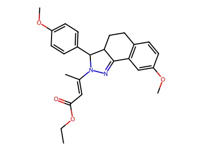 (E)-ethyl 3-(8-methoxy-3-(4-methoxyphenyl)-3,3a,4,5-tetrahydro-2H-benzo[g]indazol-2-yl)but-2-enoate structure