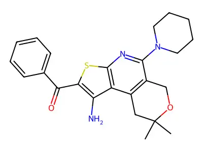 (1-amino-8,8-dimethyl-5-(piperidin-1-yl)-8,9-dihydro-6H-pyrano[4,3-d]thieno[2,3-b]pyridin-2-yl)(phenyl)methanone structure