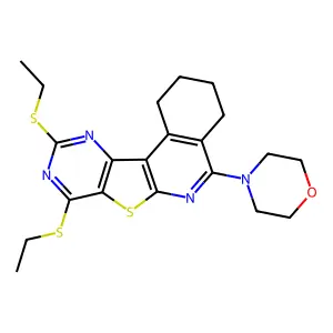 4-(8,10-bis(ethylthio)-1,2,3,4-tetrahydropyrimido[4',5':4,5]thieno[2,3-c]isoquinolin-5-yl)morpholine structure