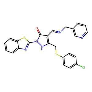(4Z)-2-(1,3-benzothiazol-2-yl)-5-{[(4-chlorophenyl)sulfanyl]methyl}-4-{[(pyridin-3-ylmethyl)amino]methylidene}-2,4-dihydro-3H-pyrazol-3-one structure