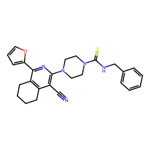 N-benzyl-4-[4-cyano-1-(furan-2-yl)-5,6,7,8-tetrahydroisoquinolin-3-yl]piperazine-1-carbothioamide structure