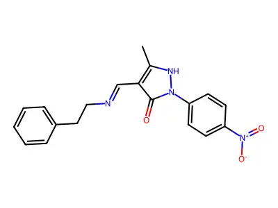 5-methyl-2-(4-nitrophenyl)-4-[(phenethylamino)methylidene]pyrazol-3-one structure