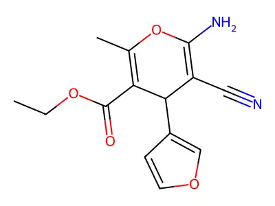 ethyl 6-amino-5-cyano-4-(furan-3-yl)-2-methyl-4H-pyran-3-carboxylate structure