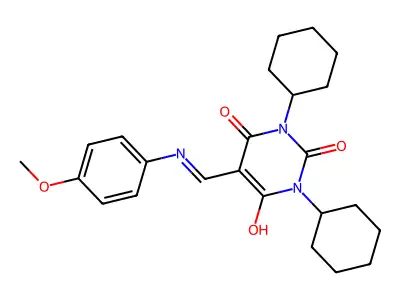 1,3-dicyclohexyl-5-{[(4-methoxyphenyl)amino]methylidene}pyrimidine-2,4,6(1H,3H,5H)-trione structure