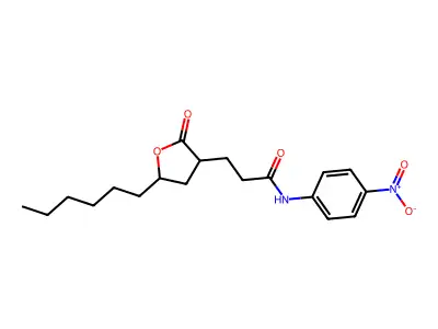 3-(5-hexyl-2-oxooxolan-3-yl)-N-(4-nitrophenyl)propanamide structure